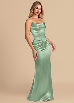 Azazie Sorrel Robes de demoiselle d'honneur Robe Sirène Convertible en Satiné métallisé Corset Matcha image5