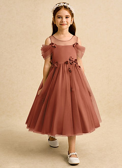 Azazie Juni Flower Girl Dresses Auburn Ball-Gown Pleated Tulle Dress image7
