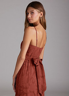 Azazie Nathalia Bridesmaid Dresses Terracotta A-Line Bow Floral Burnout Dress image6