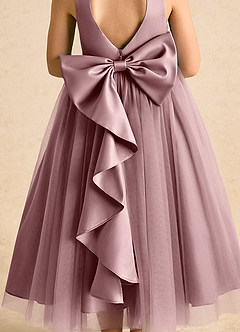 Azazie Solia Abiti da Ragazza di Fiori Abito Principessa in Tulle Fiocco Rosa Polverosa image7