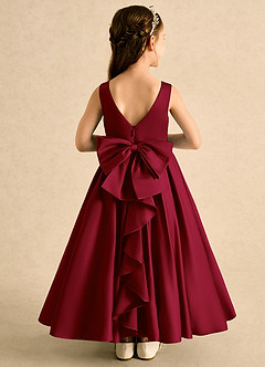 Azazie Lizzie Robe Demoiselle D'honneur Fillette Robe Trapèze en Mat Satiné Plissé Bourgogne image1