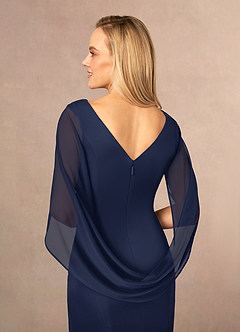 Azazie Belladonna vestidos de madre de la novia Vestido de Azul Marino Oscuro de Malla de Sirena con Cuello en V Plisado image6