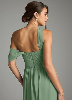 Azazie Kassandra 신부 들러리 드레스 A라인 오프 더 숄더 쉬폰 바닥 길이 드레스 image7