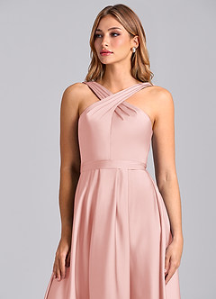 Azazie Dixie Bridesmaid Dresses Powder Pink A-Line Pleated Stretch Satin Dress image6