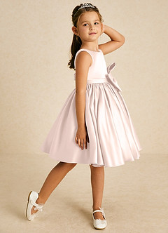 Azazie Apple Flower Girl Dresses Rose Petal A-Line Bow Matte Satin Dress image3