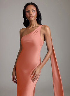 Azazie Galinda Suknie dla druhen Syrena Jedno ramię Satyna elastyczna Do ziemi Sukienka image3