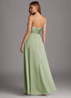 Azazie Jenna Bridesmaid Dresses Dusty Sage A-Line Pleated Stretch Satin Dress image4