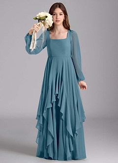 Azazie Clara Junior Vestido de Bermudas de Gasa de Corte en A con Blusón image3