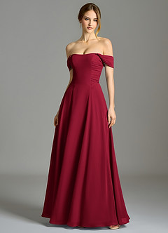 Azazie Oasis Bridesmaid Dresses Burgundy A-Line with Pockets Chiffon Dress image1