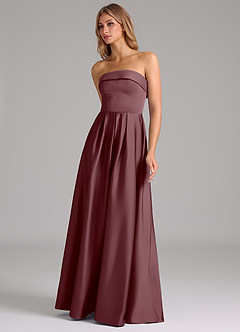 Azazie Lucienne Bridesmaid Dresses Sangria A-Line Strapless Stretch Satin Convertible Dress image6