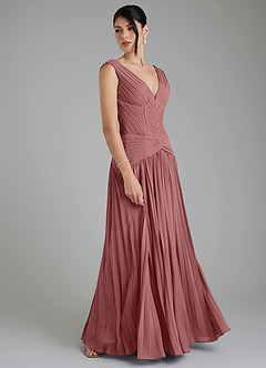 Azazie Kima Brautjungfernkleider Eine Linie Plissee Chiffon Kleid Wüstenrose image6