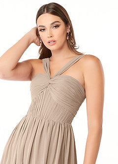 Azazie Dionne Final Sale Taupe A-Line Corset Chiffon Dress image6