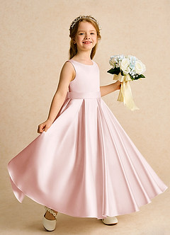 Azazie Cherry Flower Girl Dresses Blushing Pink Blushing Pink Ball-Gown Pleated Matte Satin Dress image3
