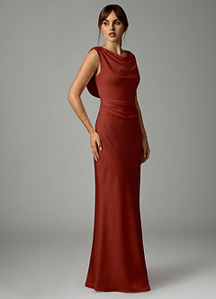 Azazie Kieryn Abiti da Damigella Abito Sirena in Raso Elasticizzato Plissettato Terracotta image4