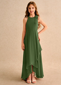 Azazie Boop Girls Formal Blumenmädchenkleider A-Linie Schleifen Chiffon Kleid Olivgrün image3
