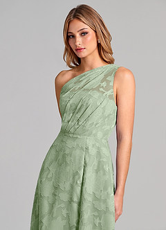 Azazie Phaedra Bridesmaid Dresses Dusty Sage A-Line One Shoulder Floral Burnout Dress image7