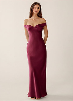 Gwendonme Merlot Off-the-Shoulder Satin Crystal Linen Summer Dress image4