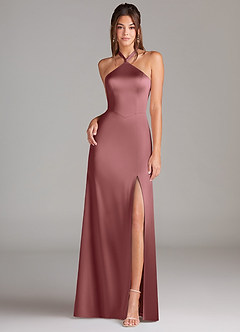 Azazie Elliana Bridesmaid Dresses Amethyst A-Line Side Slit Stretch Satin Dress image4
