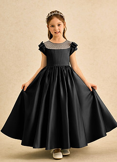 Azazie Toffee Abiti da Ragazza di Fiori Abito Stile Principessa in Raso Opaco Fiocco Nero image2