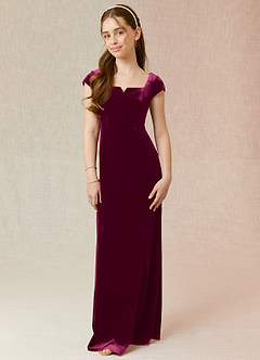 Azazie Gabi Junior Cabernet A-Line Velvet Dress image1
