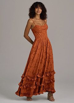 Azazie Lettie Bridesmaid Dresses Burnt Orange A-Line Corset Floral Burnout Dress image4