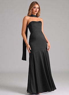 Azazie Shiloh Bridesmaid Dresses Black Mermaid Strapless Stretch Satin Convertible Dress image3