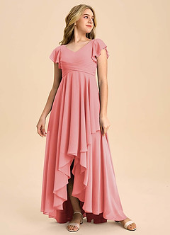 Azazie Caria Junior Coral A-Line Pleated Chiffon Dress image3