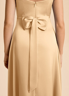 Azazie Kiki Junior Gold A-Line Bow Stretch Satin Dress image4