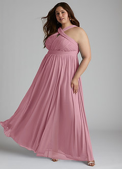 Azazie Hillian Bridesmaid Dresses Vintage Mauve A-Line Halter Pleated Mesh Dress image11