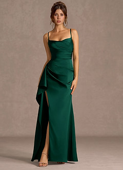 hunter green and gold prom dress Dark Green One Shoulder Long Sleeve Prom Dress Sequins With Slit