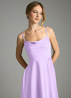Azazie Elle Bridesmaid Dresses Lilac A-Line Pleated Stretch Satin Dress image2