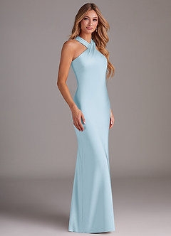 Azazie Doretta Bridesmaid Dresses Sky Blue Mermaid Pleated Stretch Satin Dress image3