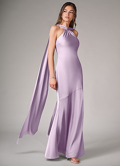 Azazie Kinsley Bridesmaid Dresses Frosted Lilac Mermaid Side Slit Stretch Satin Dress image3