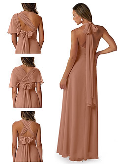 Azazie Fifi Robes de demoiselle d'honneur Robe Trapèze Convertible en Mousseline de soie Sans bretelle Bronze image8
