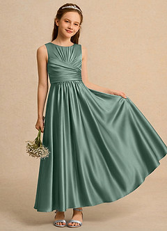 Azazie Ducky Girls Formal Flower Girl Klänningar Klä A-Line i Stretch Satin Plisserad image1