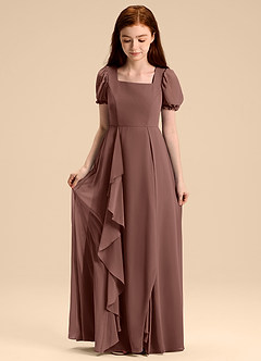 Azazie Priya Junior Abito A-Line in Chiffon Blusa Espresso image5