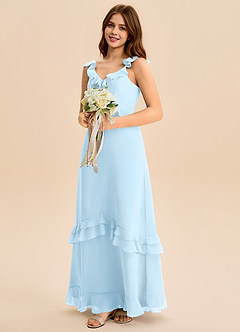 Azazie Tavie Junior Vestido de Azul Cielo de Gasa de Corte en A con Volante image4