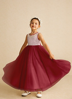 Azazie Tay Flower Girl Dresses Pomegranate A-Line Sequins Tulle Dress image6