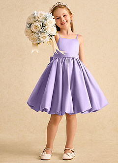 Azazie Davine Flower Girl Dresses Lilac A-Line Spaghetti Strap Matte Satin Dress image7