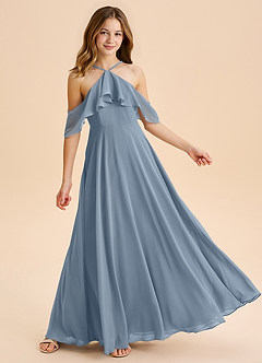 Azazie Tessabelle Junior Dusty Blue A-Line Off the Shoulder Chiffon Dress image4