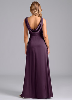 Azazie Karina Bridesmaid Dresses Plum A-Line Pleated Stretch Satin Dress image6