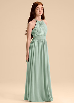 Azazie Malone Junior Abito A-Line in Chiffon Plissettato Agave image5