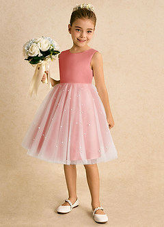 Azazie Esme Flower Girl Dresses Salmon Pink Ball-Gown Bow Tulle Dress image2