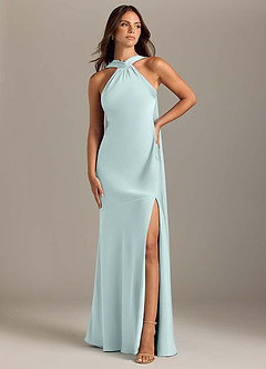 Azazie Kinsley Bridesmaid Dresses Sea Glass Mermaid Side Slit Stretch Satin Dress image1