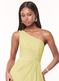 Azazie Liza Jurken voor bruidsmeisjes Jurk van Chiffon met Zeemeermin One-Shoulder Citroensorbet image5