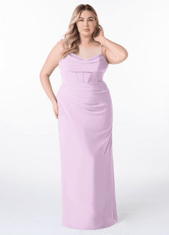 Azazie Mai Bridesmaid Dresses Frosted Lilac Sheath Pleated Chiffon Dress image7