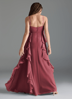 Azazie Peyton Junior Merlot A-Line V-Neck Cascading Ruffles Chiffon Dress image5