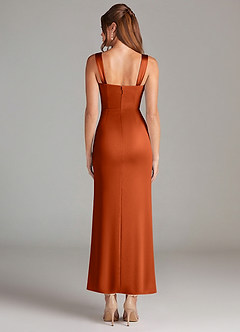 Azazie Denice Bridesmaid Dresses Paprika Sheath Pleated Stretch Satin Dress image2
