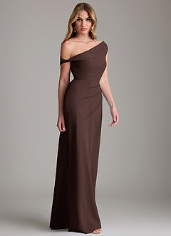 Azazie Emerson Jurken voor bruidsmeisjes Jurk van Chiffon met Kolom Off the Shoulder Ganache image5