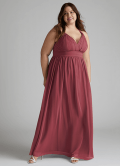 Azazie Ashia Abiti da Damigella Abito A-Line in Chiffon Plissettato Merlot image9